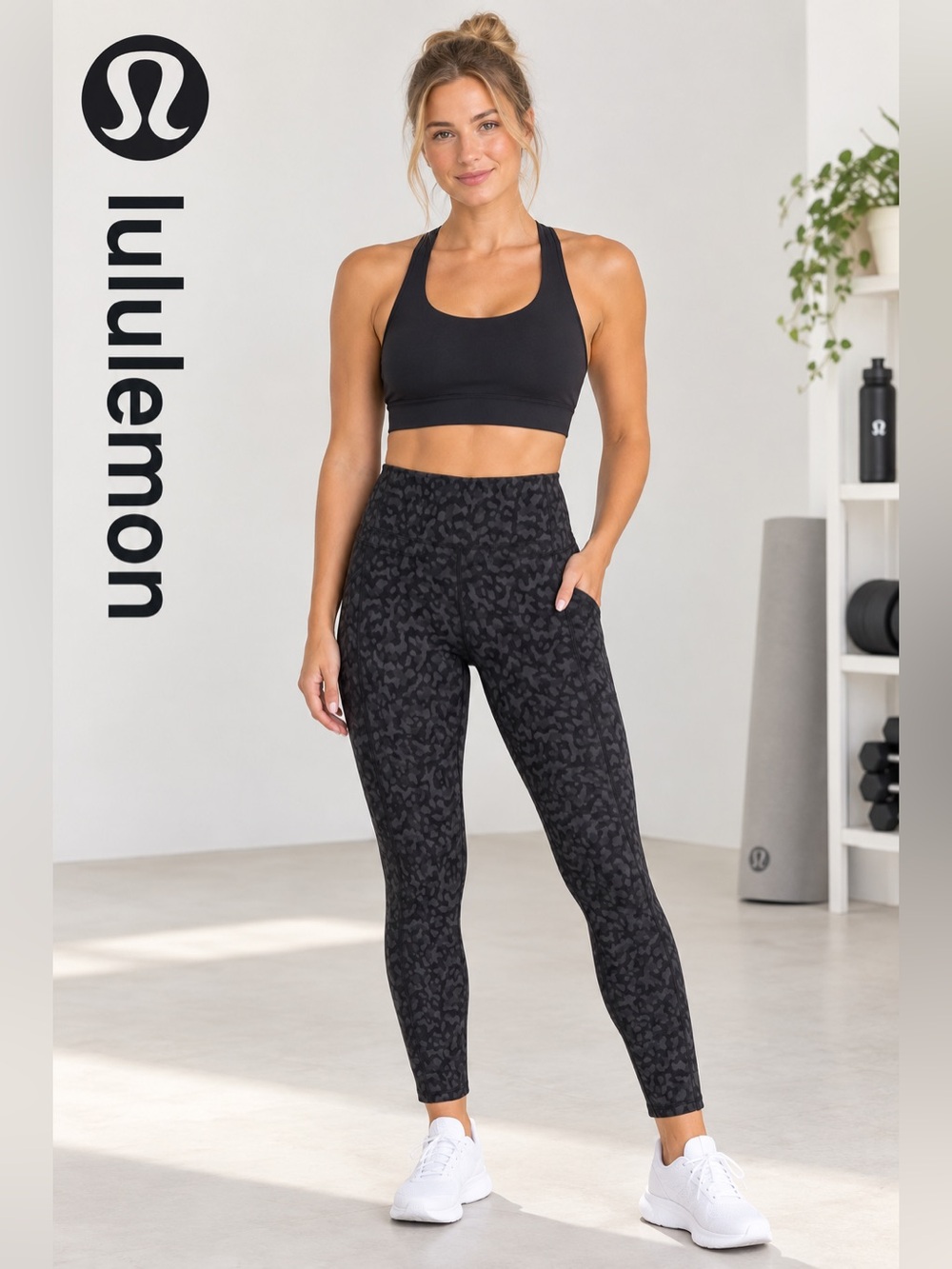 lululemon athletica Black and Grey Printed High-Rise Leggings